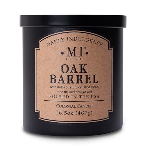 Manly Indulgence Oak Barrel Scented Candles for Men, 16.5 oz Single Wick, Premium Soy Blend Wax, 60H Burn, Candles for Home Scented – Made in The USA