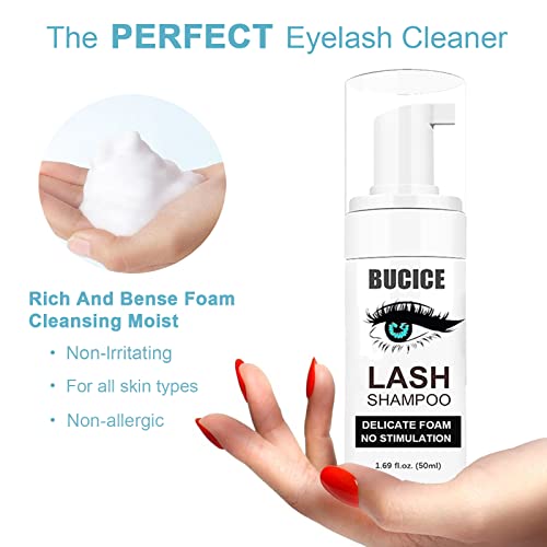 BUCICE Kit de extensão de cílios, xampu de 50 ml, mousse de cílios para limpador de extensões de cíl