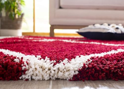 Image of Carpet for Living Room 5X7 FEET Modern Soft Shaggy Carpet Thick, Fluffy & 2 inch Pile Shag Rug for Your Kids Room, Bedroom & Livingroom (RED Moroccan)