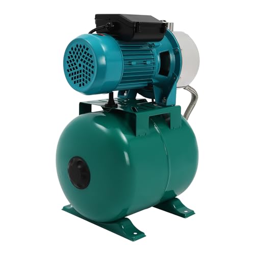 1HP Shallow Well Pump with Pressure Tank, 110V Automatic Water Booster Jet Pump, Garden Water Pump Jet, Irrigation Pump for Home, Garden, Farm, Lawn Sprinkler Systems (Green)