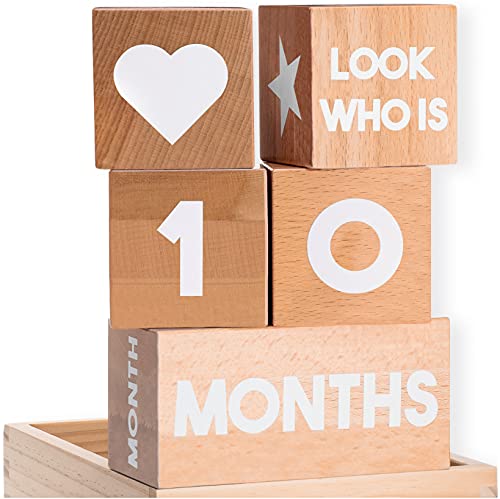 Image of Tykeroo Baby Monthly Milestone Blocks — Cute Nursery Decor — Lovely Newborn Photography Props — Baby Shower Gifts (Natural Beech)