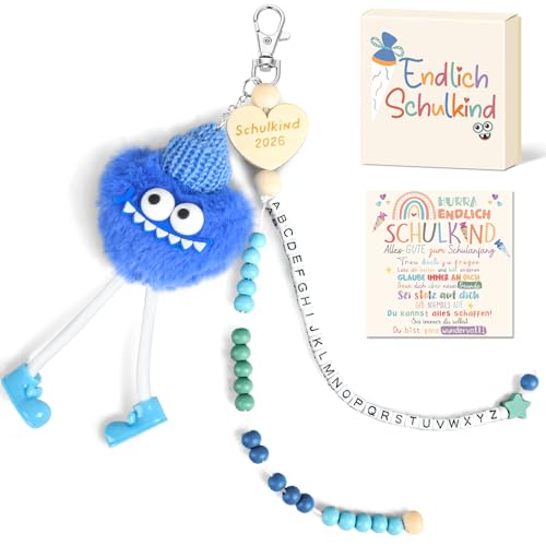 iZoeL Einschulung Geschenk Junge Blau Rechenkette 2026 Schulkind Geschenk Schultüte Füllung Schulanfang Glücksbringer mit Grußkarte Geschenkbox