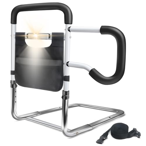 DePango Sponde per letto di sicurezza per anziani, altezza regolabile, con luce di movimento notturna, per anziani, in acciaio al carbonio, per letto matrimoniale king size (in attesa di brevetto)