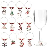 Kzikbxh 12 Pcs Christmas Wine Glass Charms Set, Festive Stemware Markers with Holiday Designs for Party Favors, Glass Identification Tags for Christmas Gatherings and Stocking Stuffer Fillers