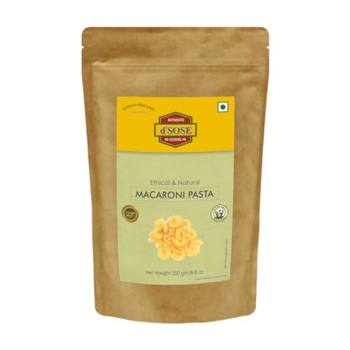 d'SOSE - Pasta natural de macarrones de 250 g | Pasta de sémola de trigo duro | Sin conservantes, sin aditivos | Sin OMG | Macarrones fáciles de cocinar para comidas diarias
