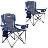 Romswi Oversized Folding Camping Chairs with Adjustable Arm Straps, 450lbs Weight Capacity, Padded Back, Cooler Bag & Side Pocket, Collapsible for Outdoor,Fishing & Garden, Blue,2-Pack