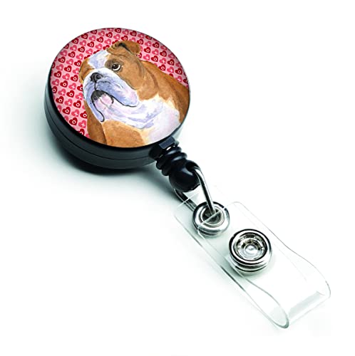 Caroline's Treasures SS4491BR Bulldog English Hearts Love Valentine's Day Retractable Badge Reel for Nurses ID Badge Holder with Clip Retractable Employee Badge Holder, Belt Clip, Multicolor