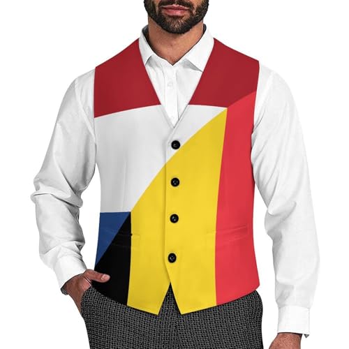 Flag of The Netherlands And Belgium Mens Suit Vests V-Neck Casual Vest Dress Formal Tuxedo Wedding Waistcoat - Main Image