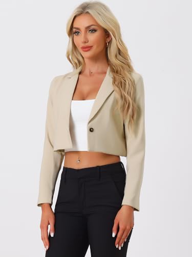 Allegra K Women's Lapel Collar Open Front Cardigan Office Work Business Casual Cropped Blazer Jacket2