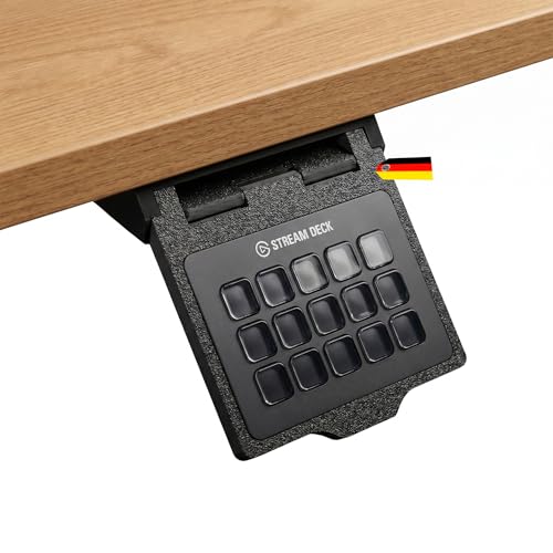 MECHONIX Support pour Elgato Stream Deck MK.2, support extensible sous table avec rails, fixation de bureau à coller et à visser, pour jeux et bureau à domicile, noir