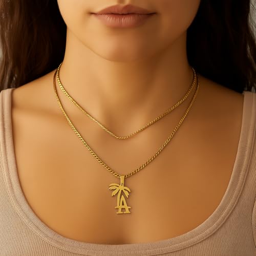 18K Gold Plated Stainless Steel Los Angeles Inspired Palm Tree Pendant Necklace LA City Accessory Durable Material Minimalist Everyday Wear Trendy Unisex Design Gift Idea3