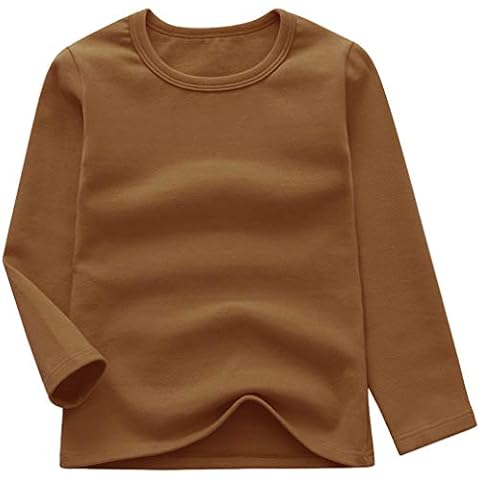 GLEAMING GRAIN Toddler Boys Girls Long Sleeve T-Shirts Unisex Kids Cotton Basic Round Neck Top Tee Dark Brown 3T Cover