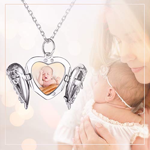 Custom4U Heart Locket Necklace That Holds Pictures Custom Silver Angel Wing Necklaces With Photo Personalized Memorial Jewelry Gift For Women #TOP3