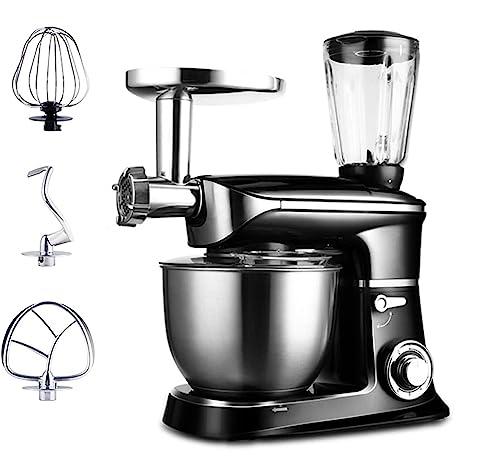 Robot multifunción 3 en 1 1900W color Negro - Amasadora con Accesorios 6,5L Bol Acero Inoxidable - Batidora de Vaso 1,5L Cuchillas de Acero Inoxidable - Picadora de Carne.