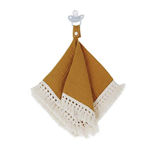 Image of Doodalou Boho Muslin Baby Blanket with Pacifier Holder - 100% Cotton Muslin, Ultra-Soft & Breathable, Machine Washable with Durable Polyester Tassels, Compatible with Most Pacifiers