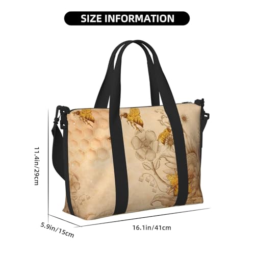 Laptop Tote Bag for Women Work - Retro Hand Drawn Honey Bees Sunflowers Gym Bag for Women Men, Personal Item Crossbody Travel Bags Carry On, Overnight Weekender Bags for Women Travel2