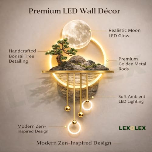 Image of Fairy Garden Moon LED Wall Light Decor with Smart RF Wireless Remote | Premium Metal Art Showpiece with Warm LED | Modern Luxury Wall Lighting for Living Room Bedroom Hall | 19 x 40 Inches