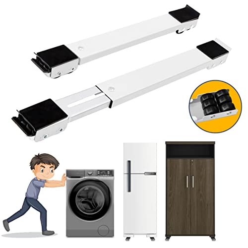 Suporte C/Rodinhas Base Ajustável Máquina Lavar Fogão Geladeira Móveis Resistente Reforçado