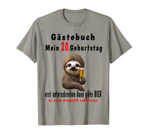 20 cumpleaños 20 años perezoso libro de visitas Camiseta