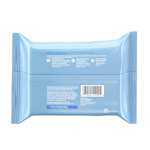 Neutrogena Fragrance-Free Makeup Remover Wipes, Daily Ultra-Soft Micellar Cleansing Wipes Gently Remove Oil & Waterproof Makeup, Hypoallergenic, Made with Plant-Based Cloth, 25 ct