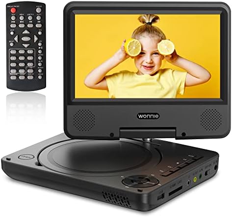 WONNIE 9.5" Portable DVD Player for Kids, Car Headrest Video Players with 7.5" Swivel Screen, 5-Hours Rechargeable Battery, Regions Free, AV in/Out, Support USB/SD Card/Sync TV
