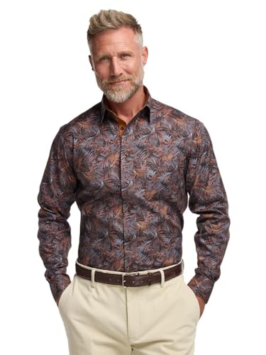 Paul Fredrick Men's Classic Fit Comfort Stretch Non-Iron Botanical Dress Shirt2
