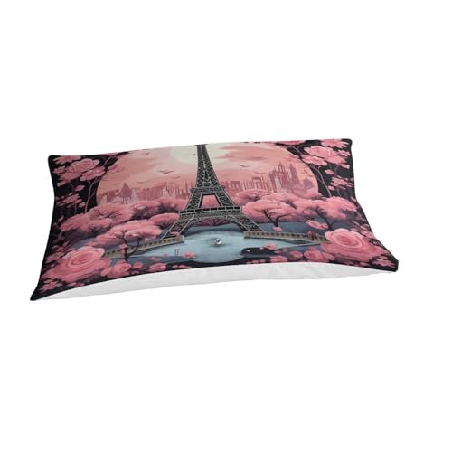 Ropa de cama de microfibra suave que no se deforma con diseño de Torre Eiffel rosa 3D 6