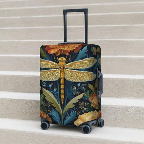 Dragonfly With Floral Botanical Elastic Travel Luggage Covers Dustproof Scratch-Resistant Suitcase Protector Fit 22-24 Inch 6