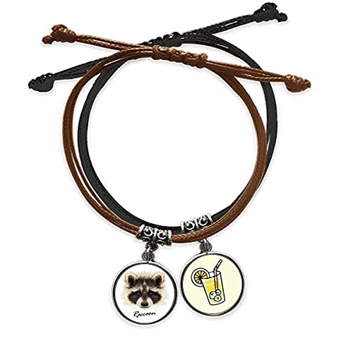 Bracelet corde avec mignon raton laveur brun et simili cuir original