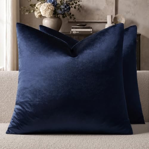 Image of GIGIZAZA Decorative Couch Throw Pillow Cover,Sofa 20x20 Blue Throw Pillows,Square Farmhouse Velvet Throw Cushions