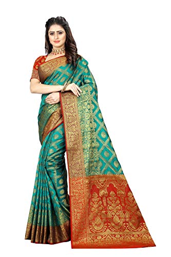 Sarees for Women Banarasi Art Silk Woven Saree l Indian Wedding Ethnic Sari & Blouse Piece - 9020 (Rama)
