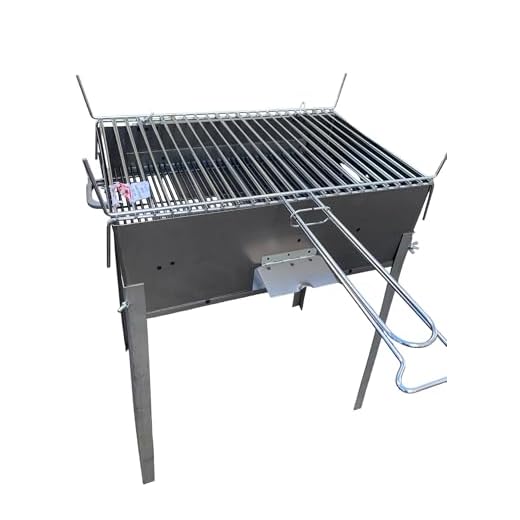 Barbecue in ferro con griglia in acciaio, con coperchio richiudibile, piedi estraibili, per legna o carbone, portatile (40x30 cm)