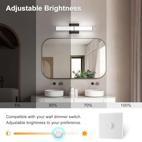 OOWOLF 17.3Inch Modern Black Vanity Light Fixture with Switch, 12W 5000K Led Bathroom Light Fixture Over Mirror, Hardwired Wall Light, 1200LM Vanity Light Bar for Mirror Bedroom Hallway Living Room by OOWOLF - Image 3