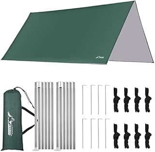 WADEO Camping Tent Tarp Shelter, 3m x 3m Hammock Tarpaulin Waterproof Ground Sheets Portable Tarpaulin Shelter with 8 Pegs and 8 Guy Lines for Camping Picnic Hiking Adventure