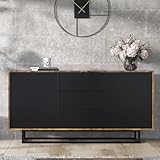 Creative Furniture Sideboard 140cm Industrial Retro Vintage Black Doors Contemporary TV Unit, LFT101