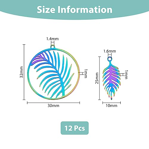 DICOSMETIC 12Pcs 3 Colors Palm Leaf Pendant Hawaii Palm Tree Charms Summer Theme Charms Tropical Laser Cut Pendant Ring with Leaf Charms Stainless Steel Pendant for Jewelry Making - Image 2