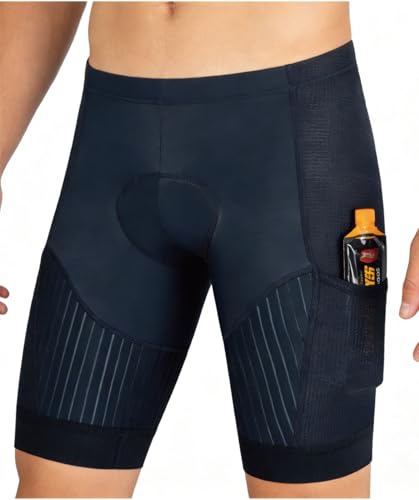 CEROTIPOLAR Mens Triathlon Shorts with Pocket Padded Bike Shorts for Long-Distance Racing & Training Black