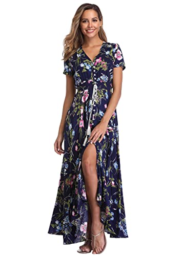 Image of Ferrendo Women's Floral Maxi Dress Button Up Split Flowy Bohemian Party Beach Dresses