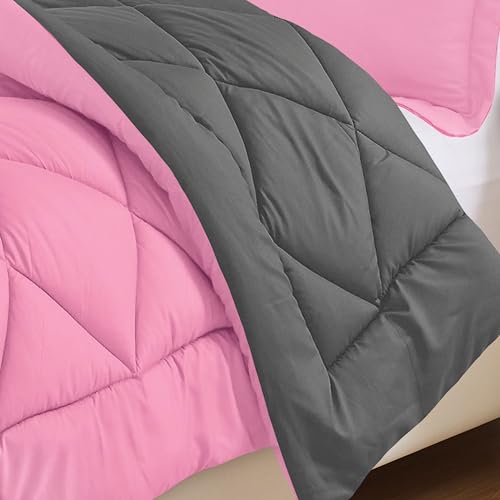 Édredon réversible rose et gris pour des nuits douces et sereines