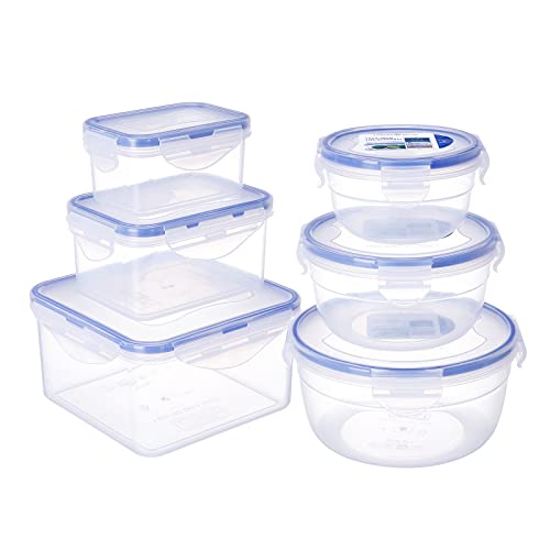EASYLOCK 6er-Set Luftdichte Frischhaltedosen Mit Deckel (180ML/500ML/1250ML) und Schüssel (300ML/600ML/1050ML) Set, Kunststoff Gefrierdosen, Stapelbar Aufbewahrungsbox Küche, Mikrowellengeschirr Cover