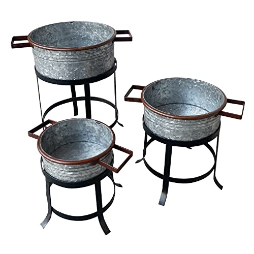 Rustic-Industrial-Tub-Planter-Set-with-Stand-Durable-Stylish-and-Space-Saving Rustic Industrial Tub Planter Set with Stand Durable Stylish and Space Saving