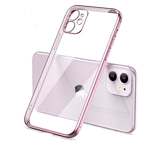 Coque silicone pour iPhone XR transparente avec cadre carré surélevé rose