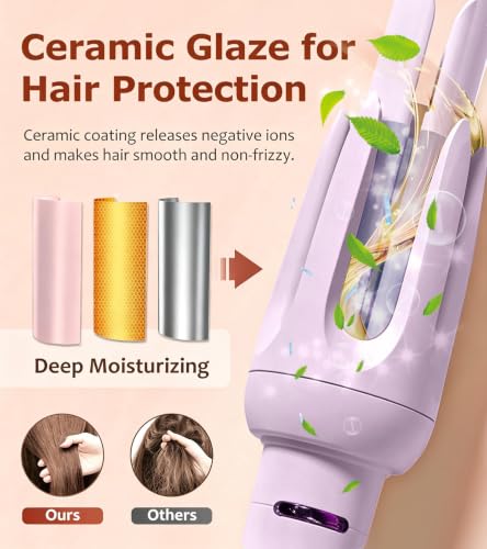 Image of Auto Hair Curler, Automatic Curling Iron Wand with 4 Temperatures & 3 Timers & LCD Display (Purple)