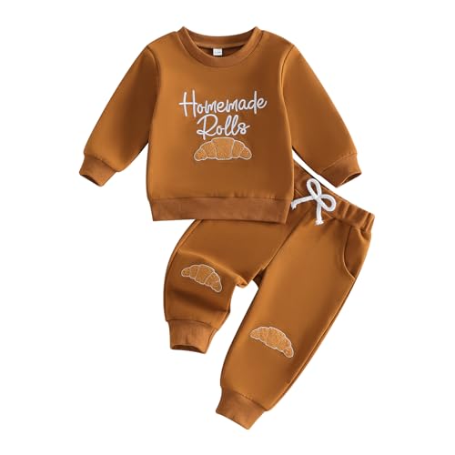 FYBITBO Toddler Baby Boy Thanksgiving Outfit Homemade Rolls Shirt Long Sleeve Sweatshirt Pants Fall Winter Clothes (Brown homemade rolls 2-3T)