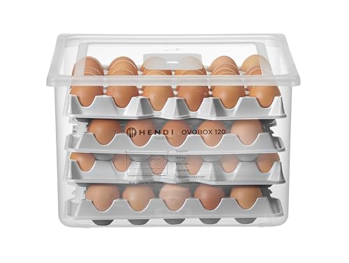 HENDI Eierbox, mit 8 Eierschalen, für 4 mit Eiern gefüllte Schalen, 120 Eier, Temperaturbeständig von -40° bis 80°C, Eierbehälter, OVOBOX 120, GN2/3, 255x325x(H)202mm, Polypropylen, PET, Transparent