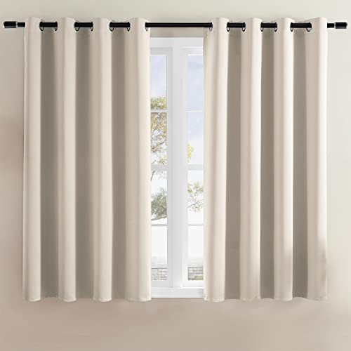 Rutterllow Blackout Curtains for Bedroom, Room Darkening Window Drapes 2 Panels for Living Room, Grommet Top (52x45 Inch, Beige)
