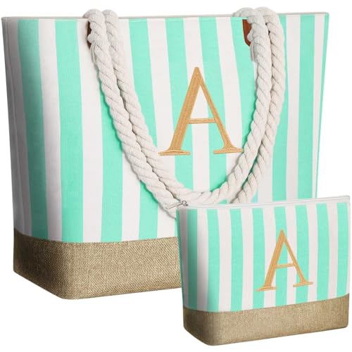 Image of GhvyenntteS Beach Bags for Women - Travel Canvas Beach Tote, Initial Tote Bags for Women, Travel Essentials, Gifts for Women Birthday