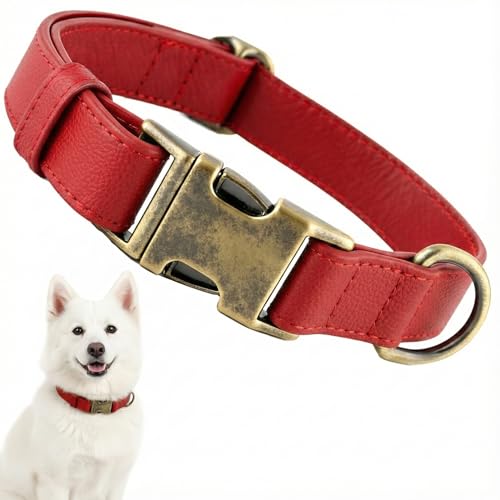 Image of B&F Dog Collar for Large Dogs Silicone Leather Dog Collars Soft Flexible Waterproof Odor-Proof Durable Thick Classic Adjustable Pet Puppy Collar (Red, Large (16-24.5 inch Neck))