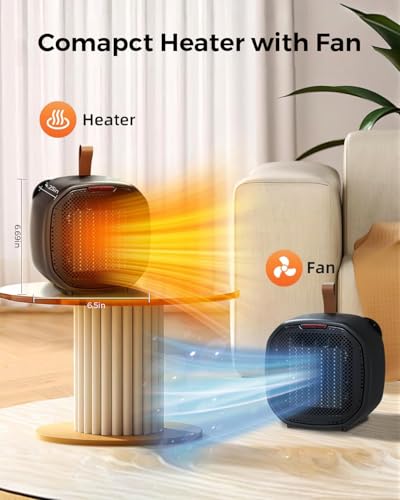 Electactic Portable Ceramic Space Heater w/Thermostat, 1500W Indoor Electric Space Heater Fan with Overheat and Tip-Over Protection, Heat Up 200 Square Feet for Office Room Dorm Use, Black - Thumbnail 5