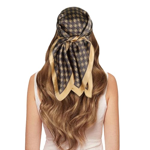 EXTREE 100% Pure Mulberry Silk Scarf Fashion Hair for Women Scarf Lightweight Square Neckerchief 27.5× 27.5 inches Golden Brown